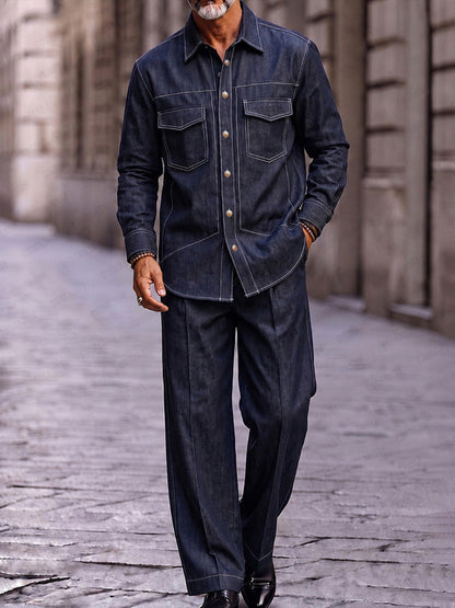 Completo Utility con Cuciture a Contrasto Blu navy vista 1