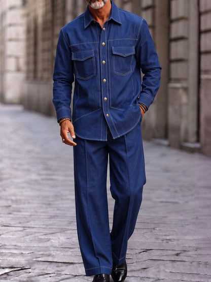 Completo Utility con Cuciture a Contrasto Blu vista 2