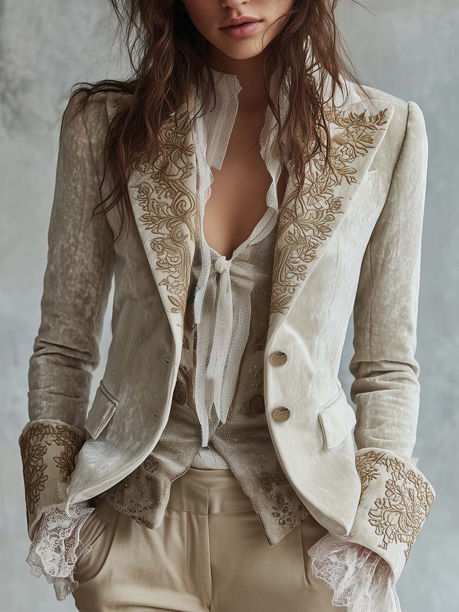 Constance — Blazer sartoriale avorio ricamato, vista 1