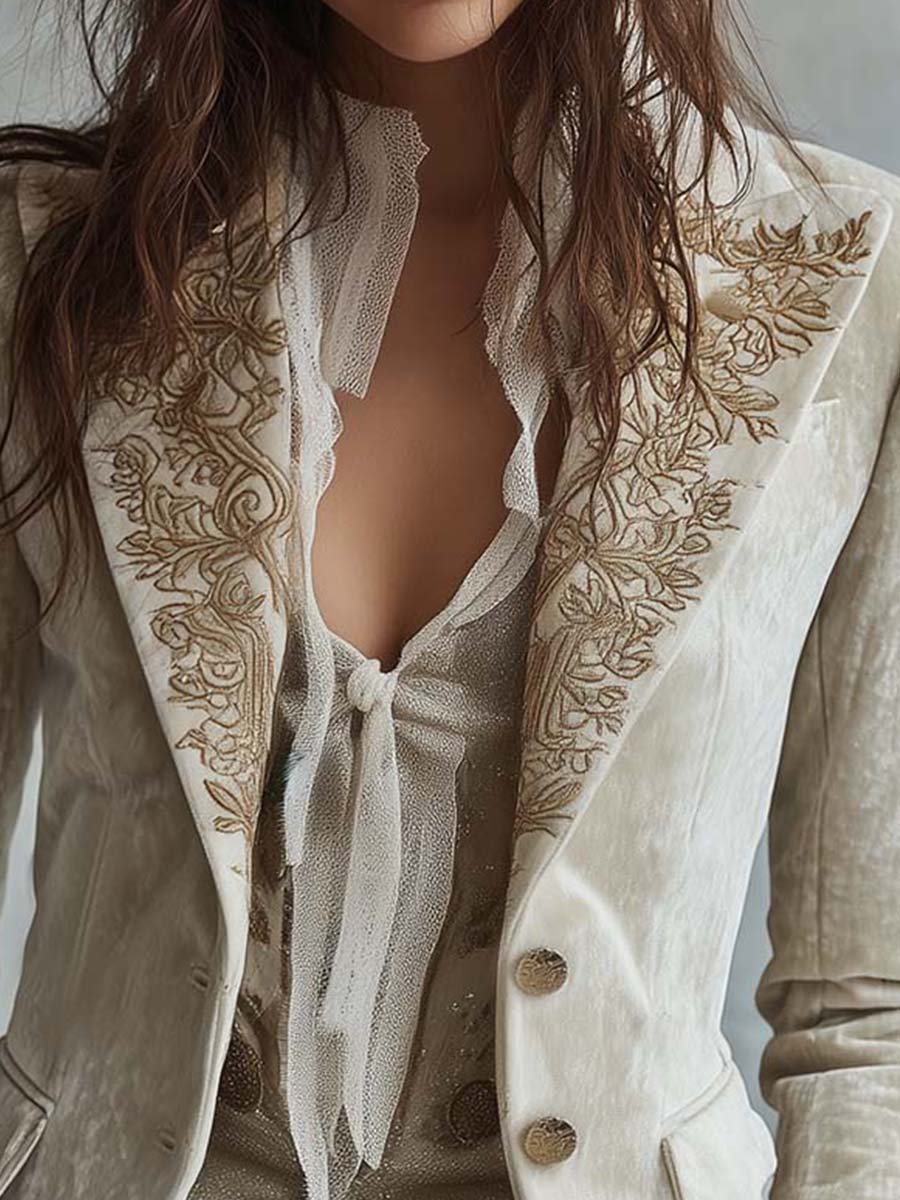 Constance — Blazer sartoriale avorio ricamato, vista 4