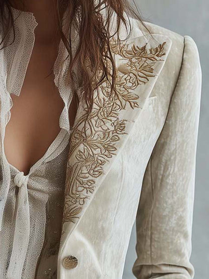 Constance — Blazer sartoriale avorio ricamato, vista 5