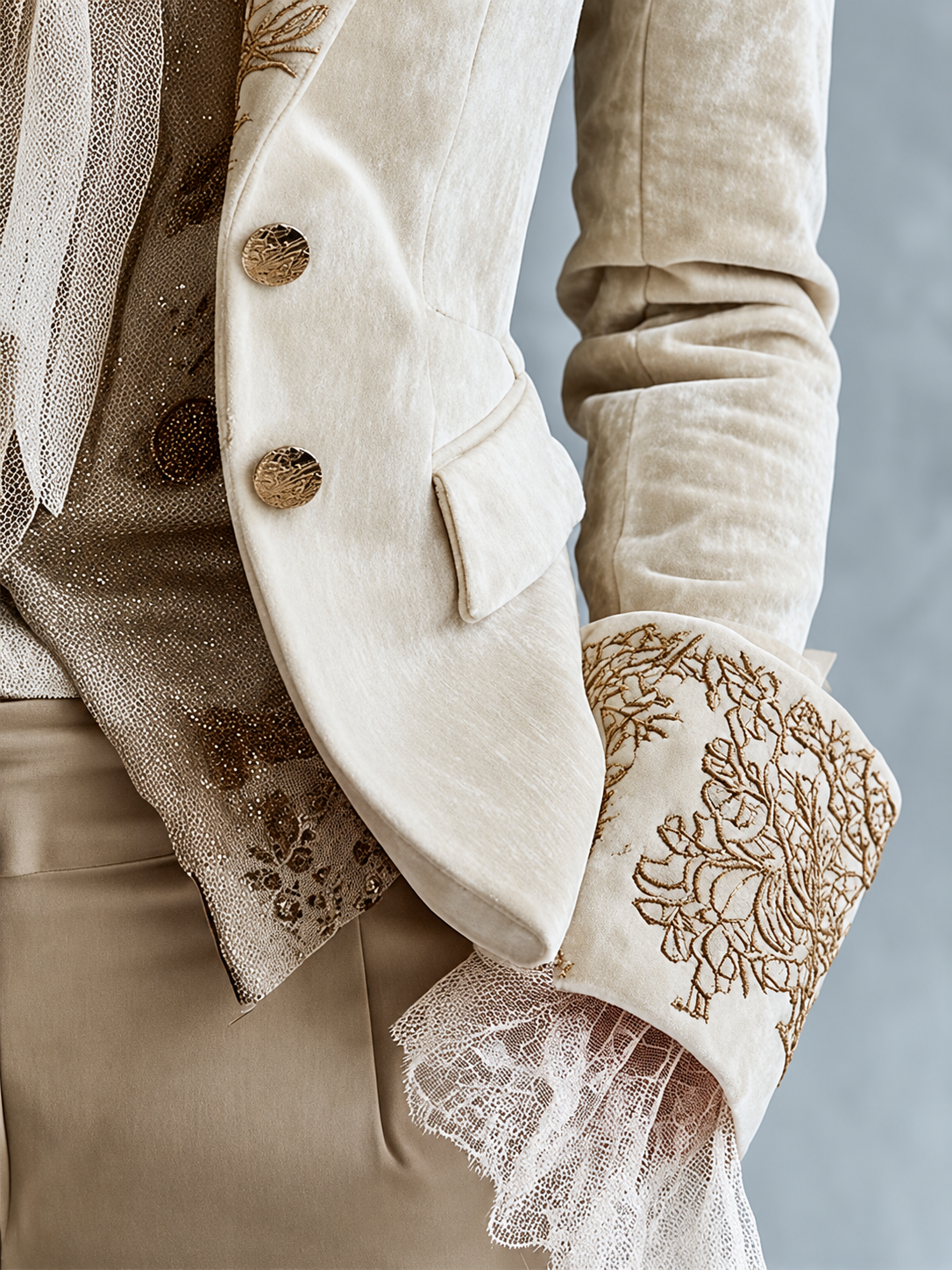 Constance — Blazer sartoriale avorio ricamato, vista 6