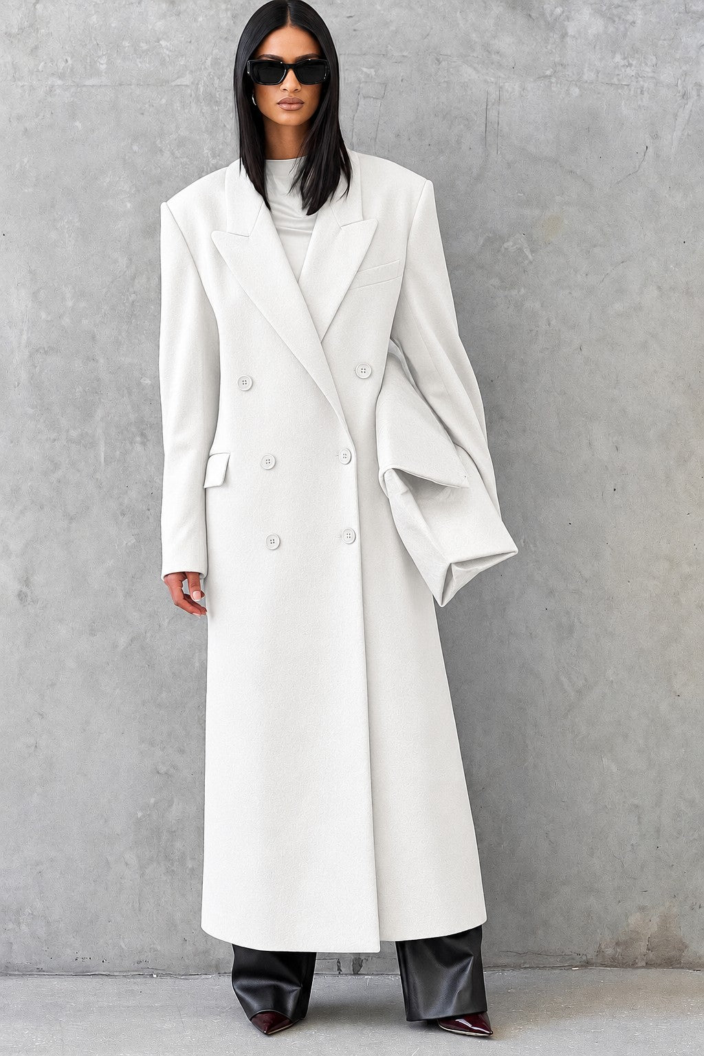 Isabella, cappotto lungo doppiopetto — Bianco, vista frontale
