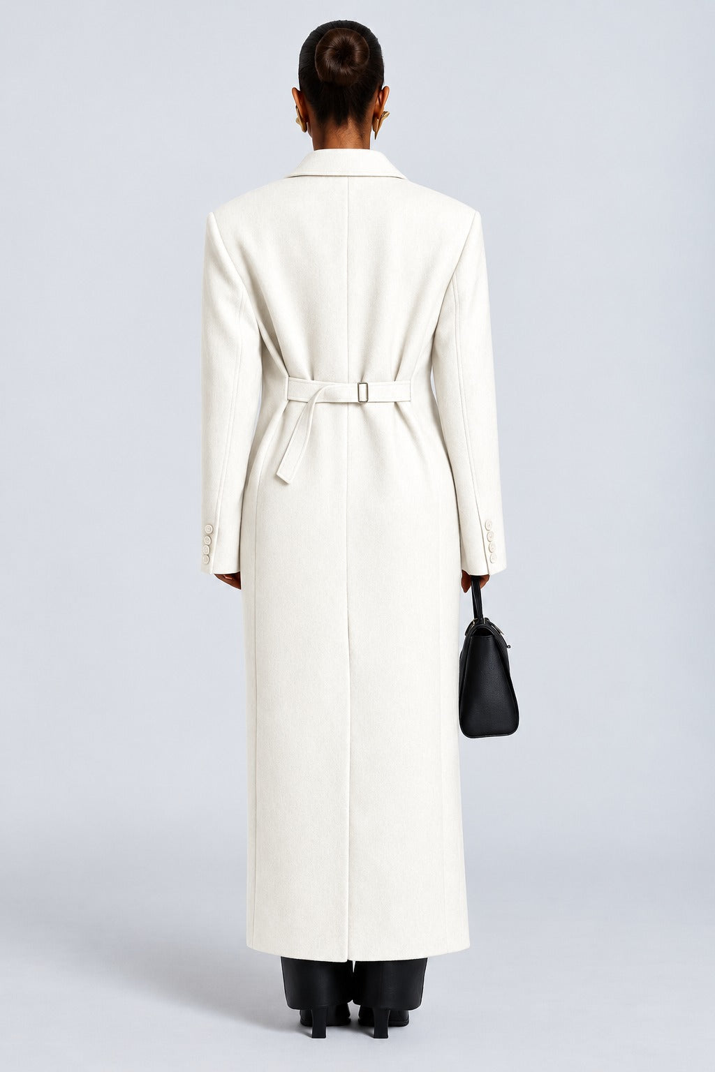 Isabella, cappotto lungo doppiopetto — Bianco, vista posteriore