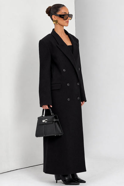 Isabella, cappotto lungo doppiopetto — Nero, vista indossata
