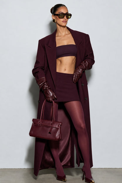 Isabella, cappotto lungo doppiopetto — Bordeaux intenso, vista indossata