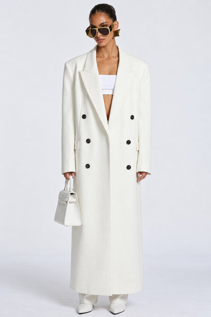 Isabella, cappotto lungo doppiopetto — Bianco, vista indossata