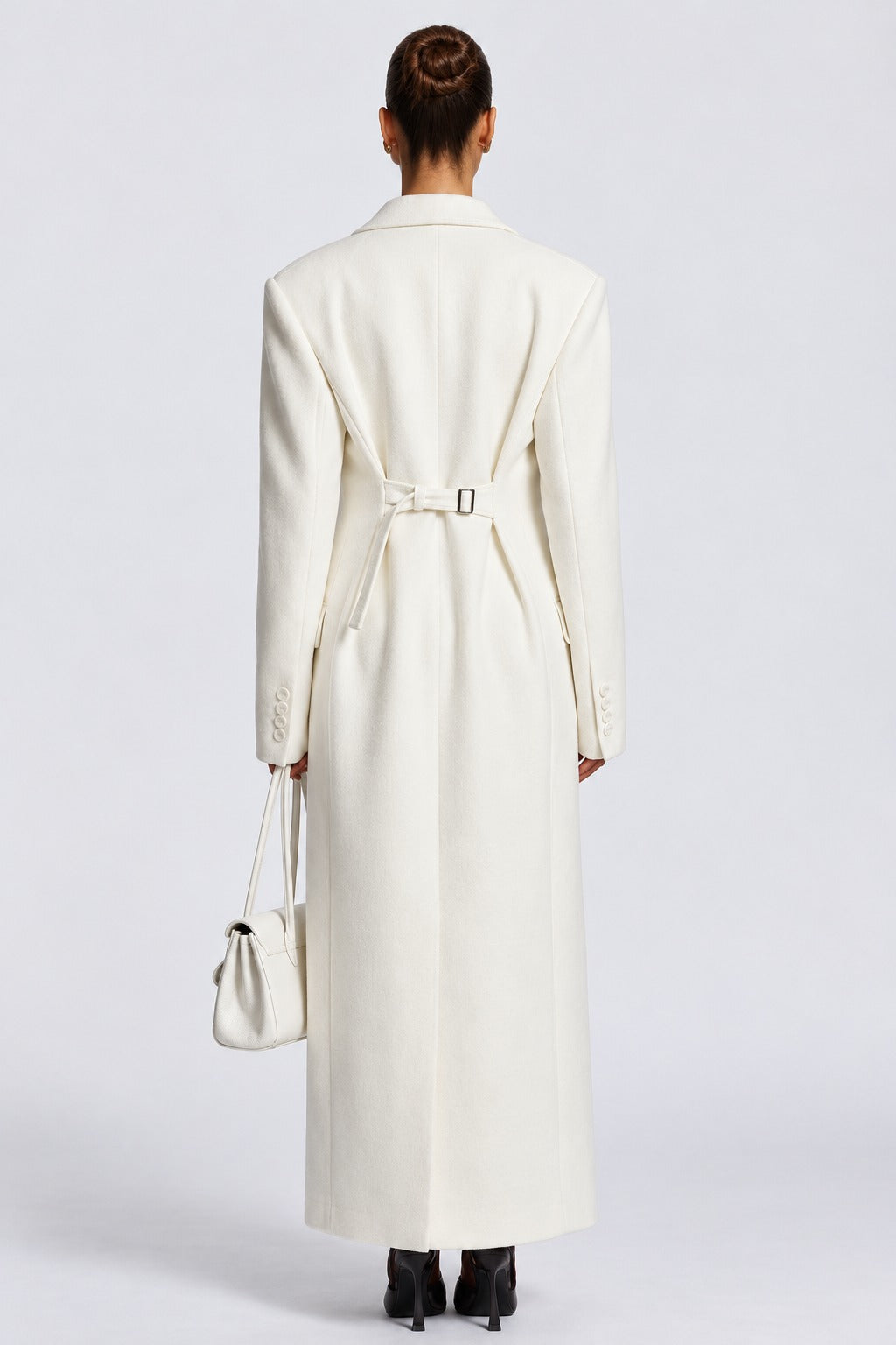 Isabella, cappotto lungo doppiopetto — Bianco, vista posteriore