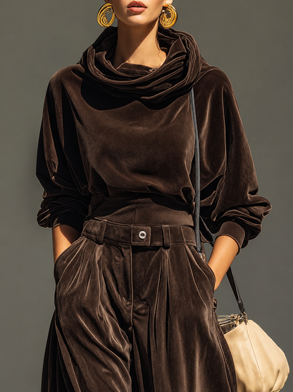 Completo vintage in velluto con cappuccio e pantaloni ampi (cintura inclusa), vista 5