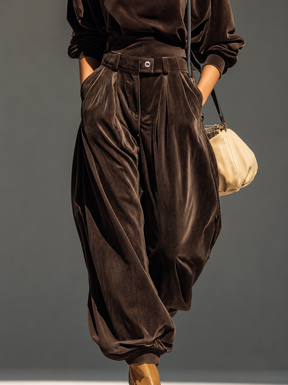Completo vintage in velluto con cappuccio e pantaloni ampi (cintura inclusa), vista 6