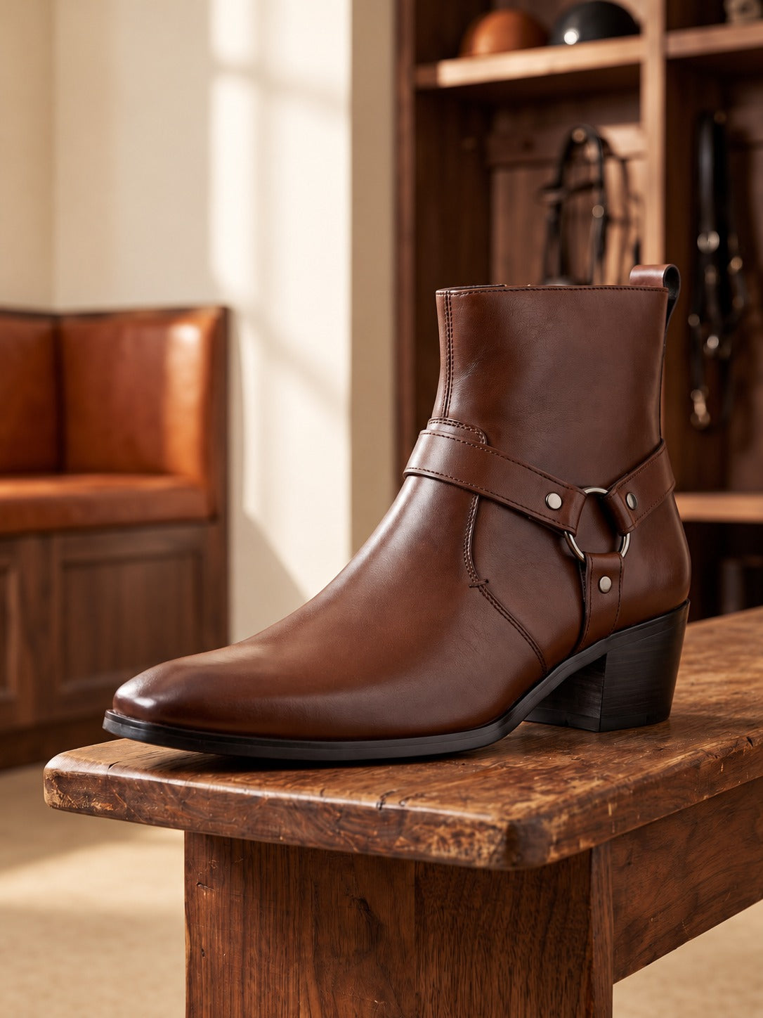 Umberto | Stivaletti in pelle con cinturino — Marrone, vista 4