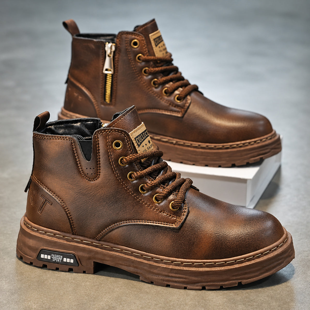Weston, stivaletti in pelle con zip e lacci — vista 1
