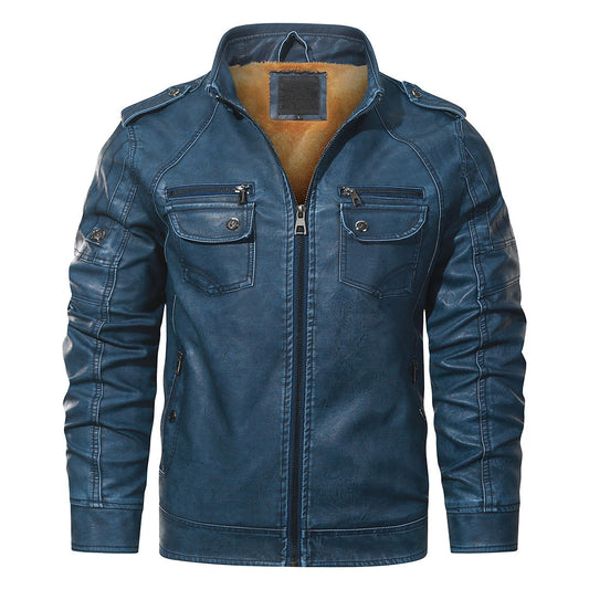 Giacca biker in pile colore Blu reale, immagine 2