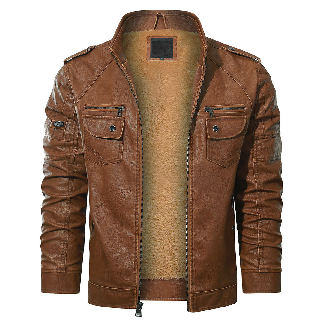 Giacca biker in pile colore Terra di Siena, immagine 1