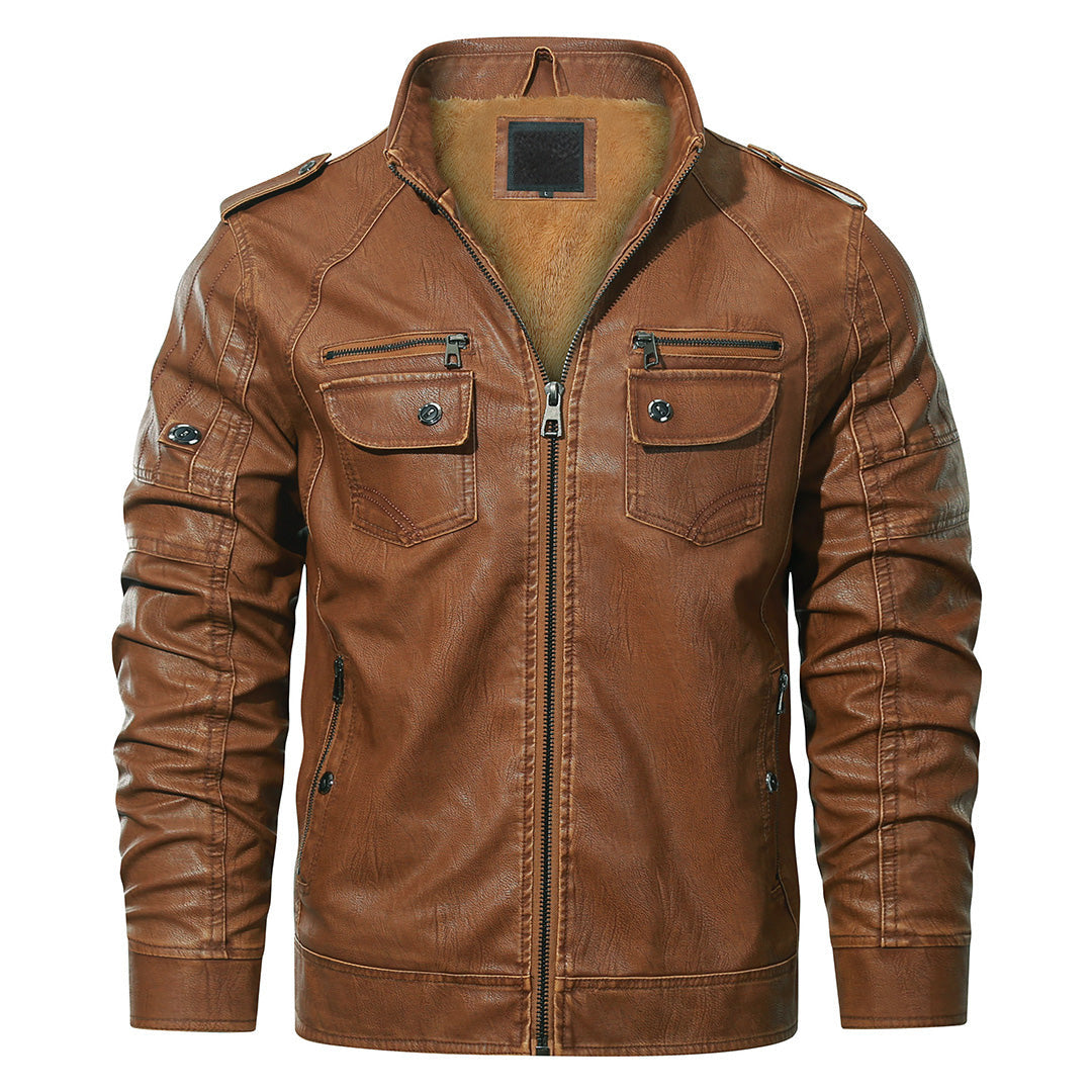 Giacca biker in pile colore Terra di Siena, immagine 2