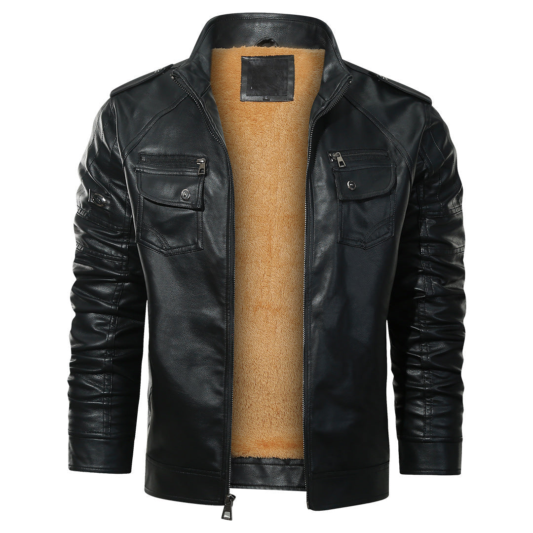 Giacca biker in pile colore Nero, immagine 1