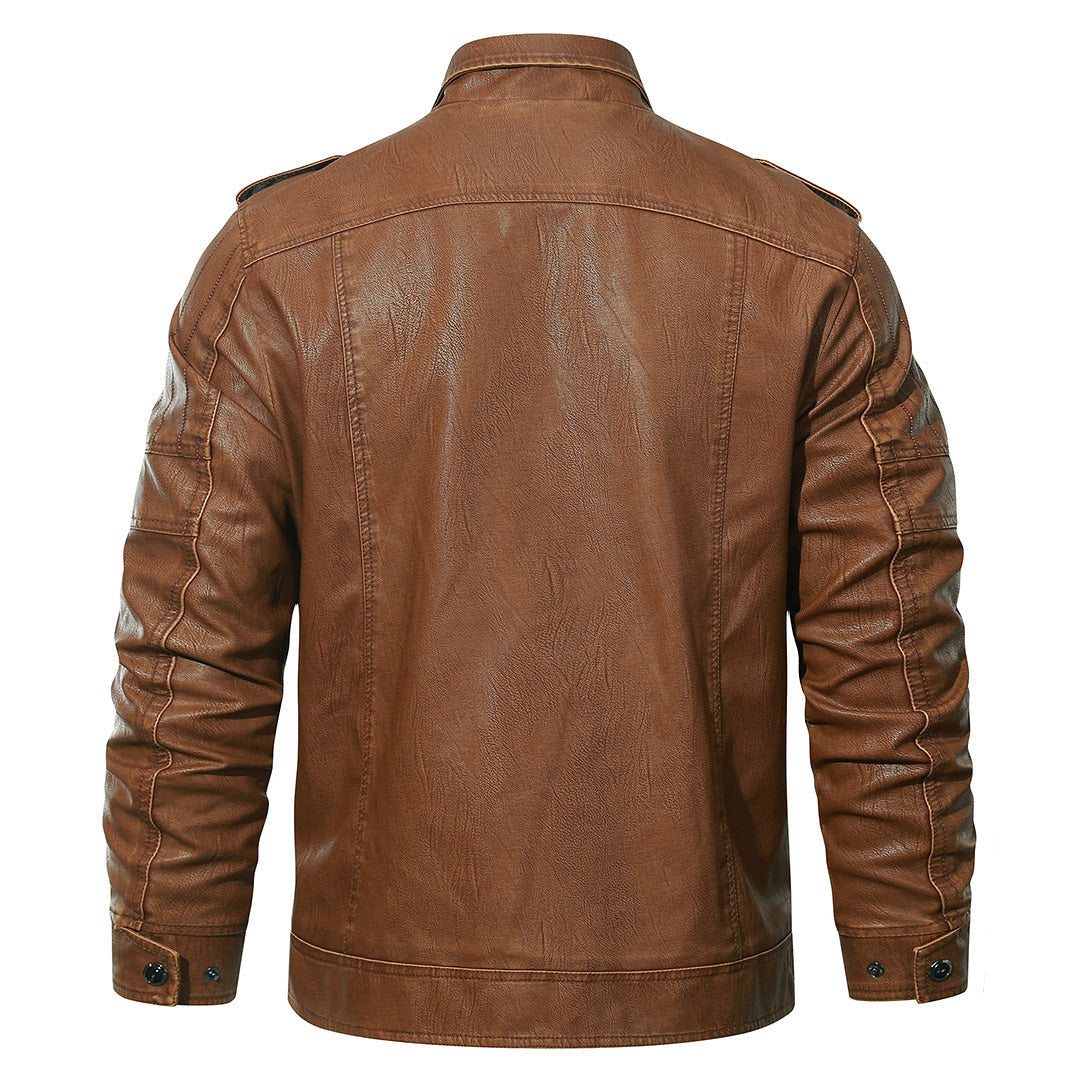 Giacca biker in pile colore Terra di Siena, immagine 3