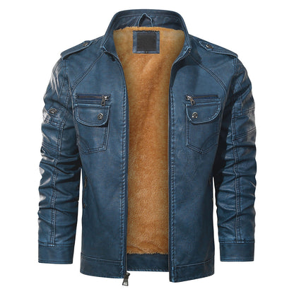 Giacca biker in pile colore Blu reale, immagine 1