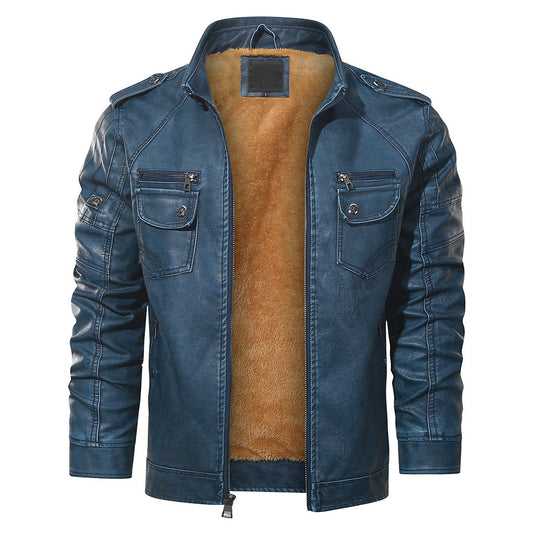 Giacca biker in pile colore Blu reale, immagine 1