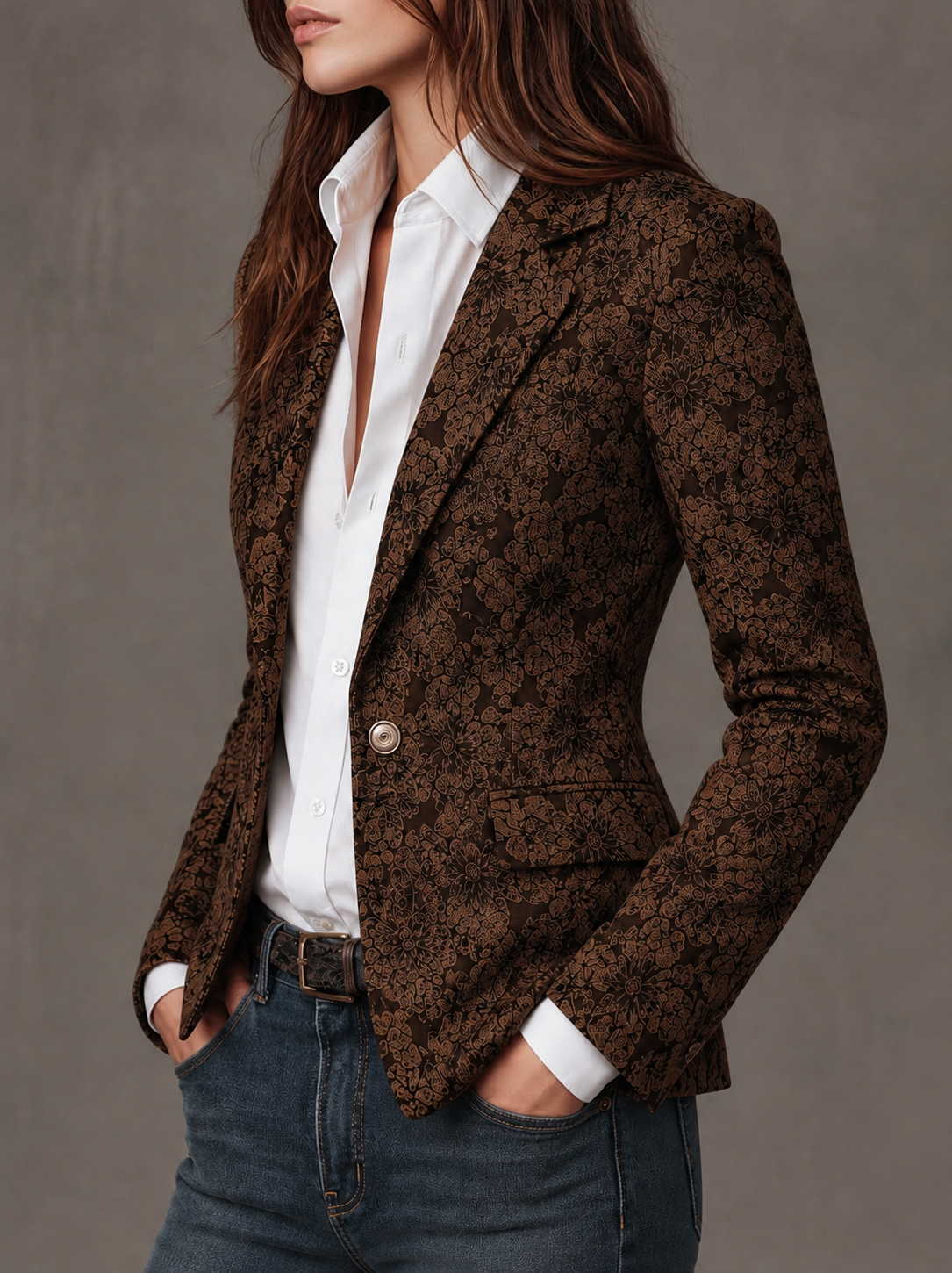 Estelle — Blazer aderente jacquard con motivo cachemire, vista 3