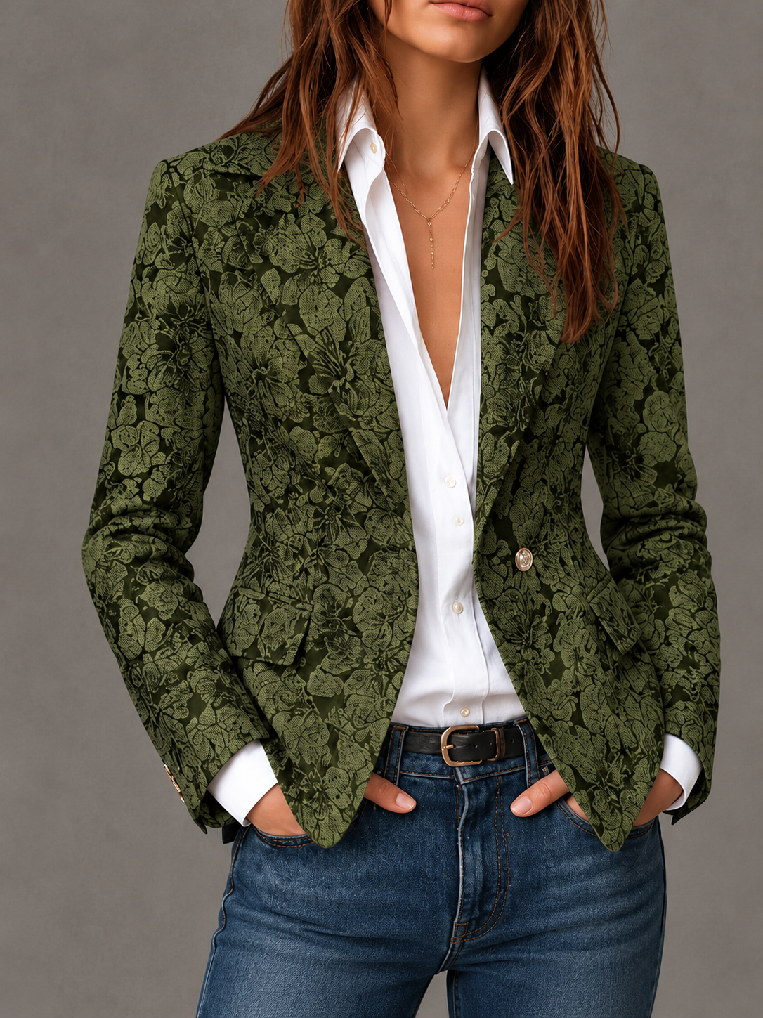 Estelle — Blazer aderente jacquard con motivo cachemire, vista 7