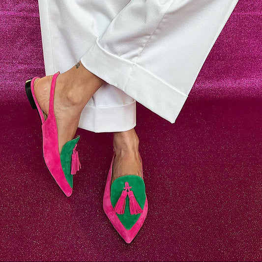 Frendessa | Ballerine con frange e cinturino alla caviglia - Verde