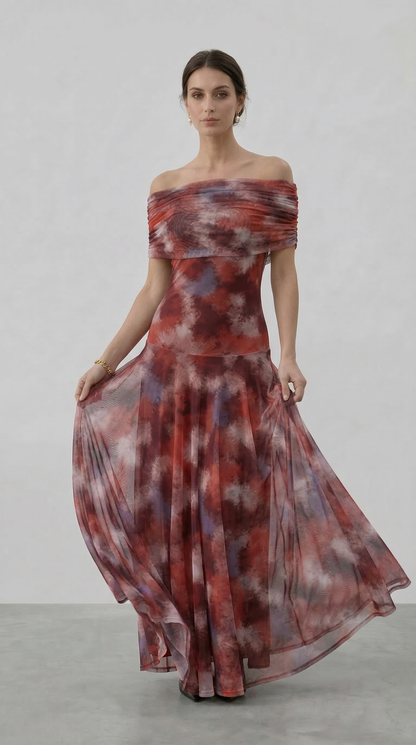 GIORGINA | Abito lungo firmato - Rosso Terra