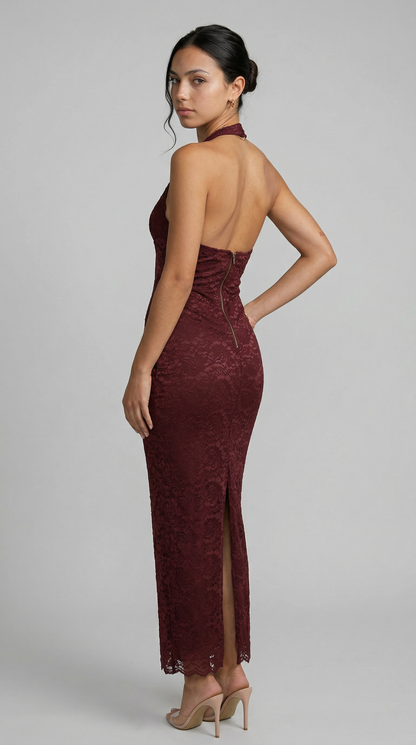 Julie | Lace Me Maxi Dress - Bordeaux