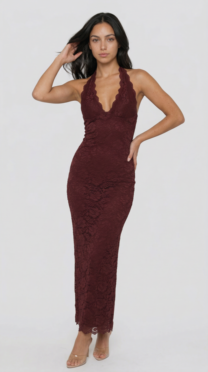 Julie | Lace Me Maxi Dress - Bordeaux