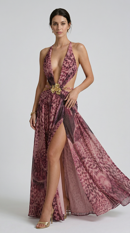 Indianna Maxi Dress - Magenta Orchid Print