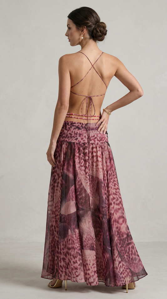 Indianna Maxi Dress - Magenta Orchid Print
