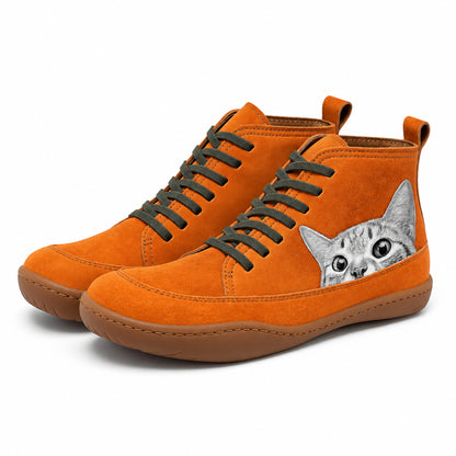 Coppia di stivaletti Funny arancioni con motivo gatto