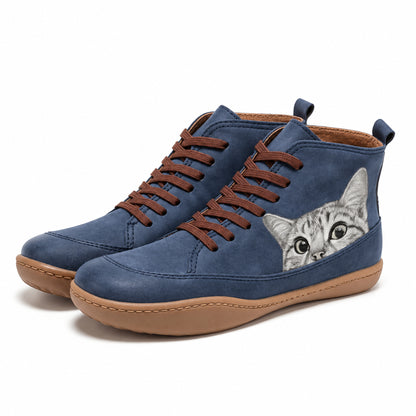 Coppia di stivaletti Funny blu con motivo gatto