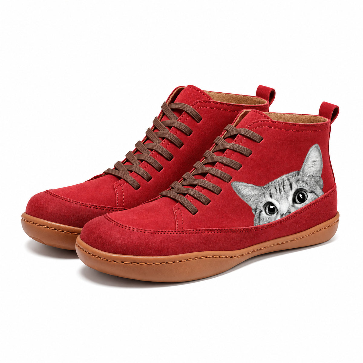Coppia di stivaletti Funny rossi con motivo gatto