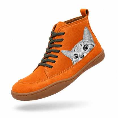 Stivaletto Funny arancione con motivo gatto, vista singola