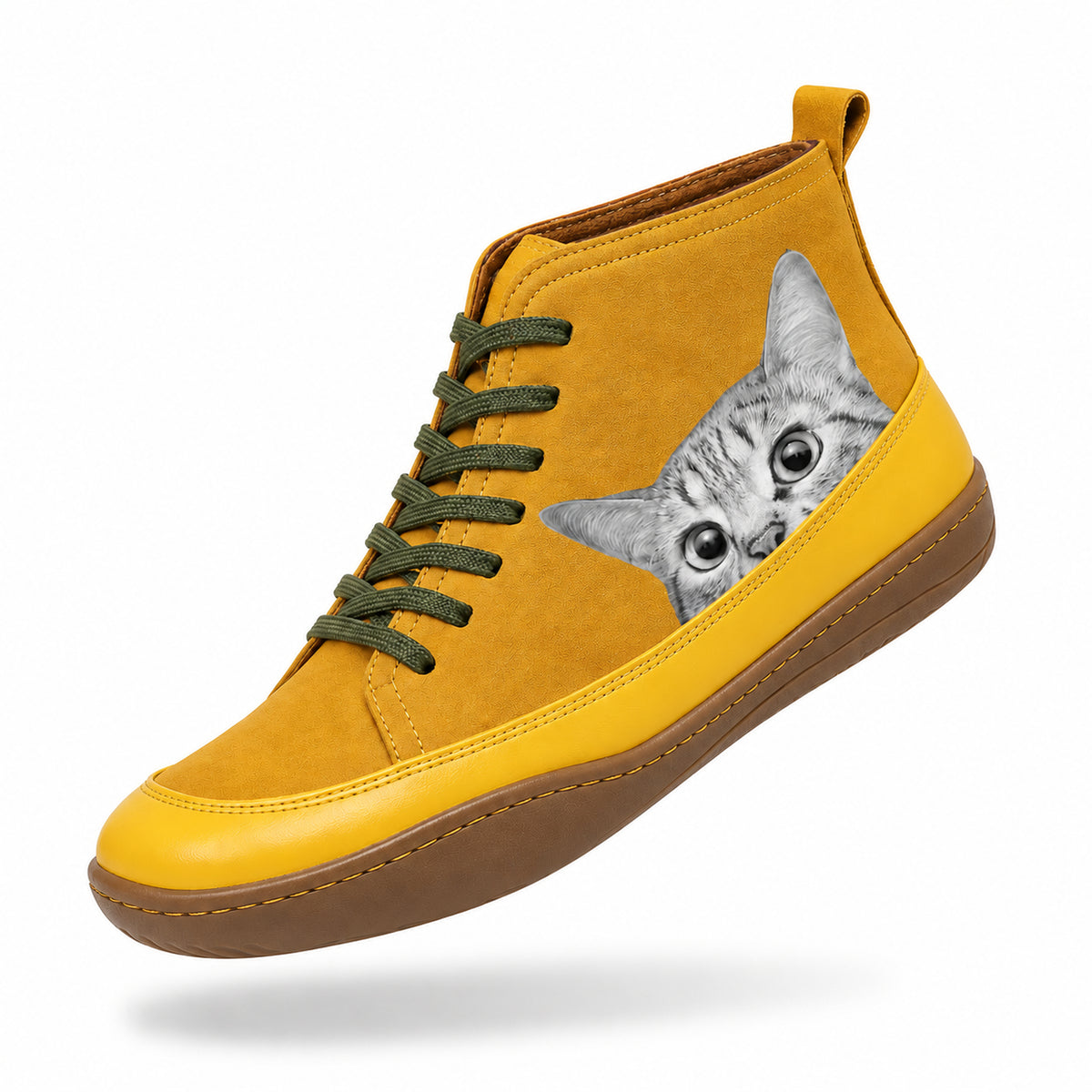 Stivaletto Funny giallo con motivo gatto, vista singola
