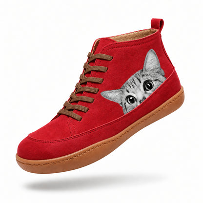 Stivaletto Funny rosso con motivo gatto, vista singola