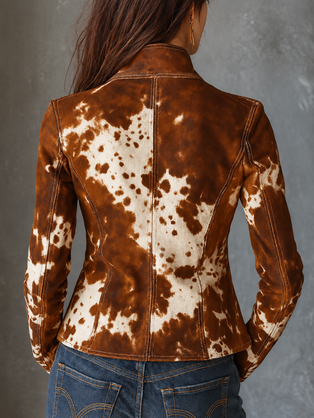 Giacca vintage slim fit con collo a listino e stampa mucca, vista 2