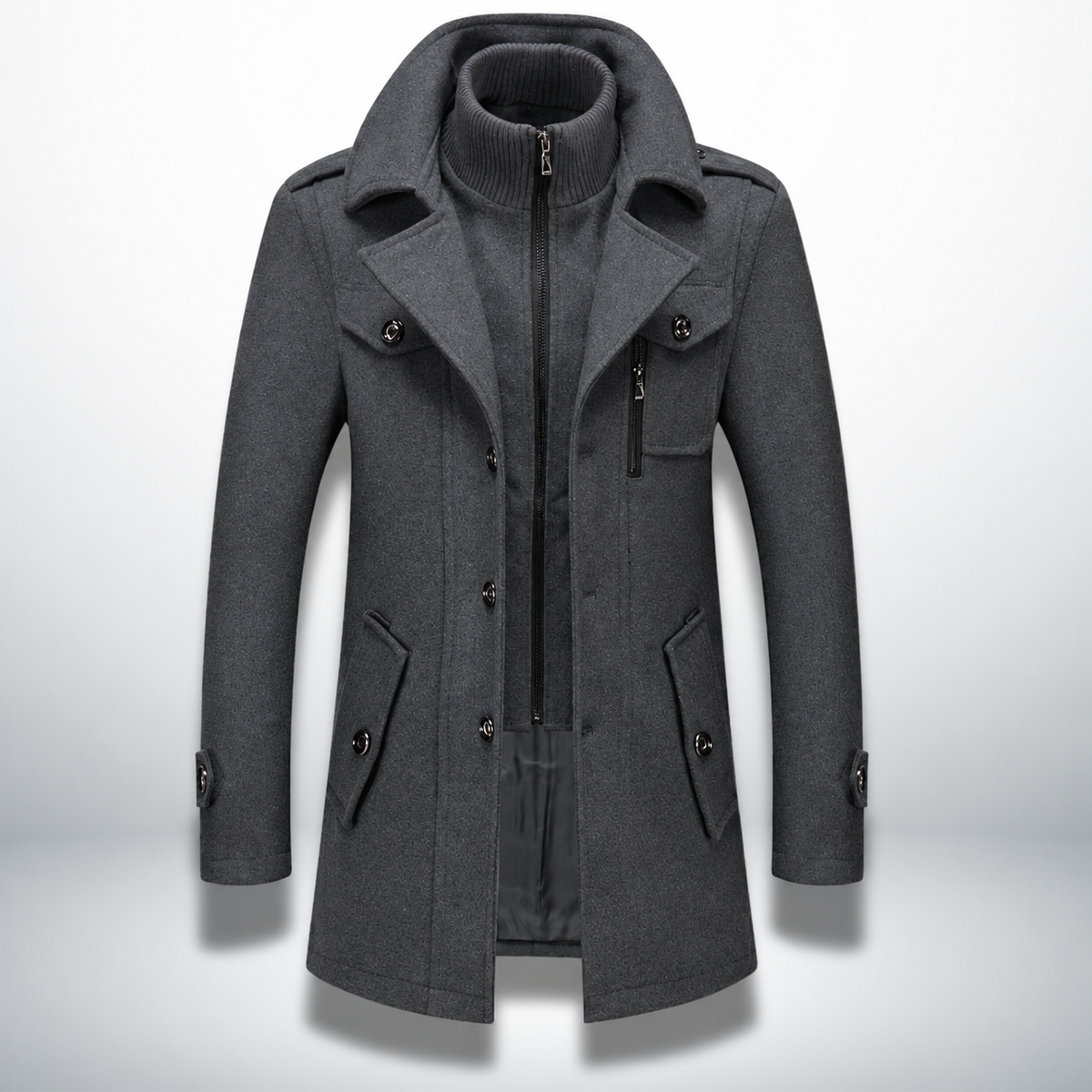 Gkiokas | Cappotto caldo ed elegante, grigio, vista frontale
