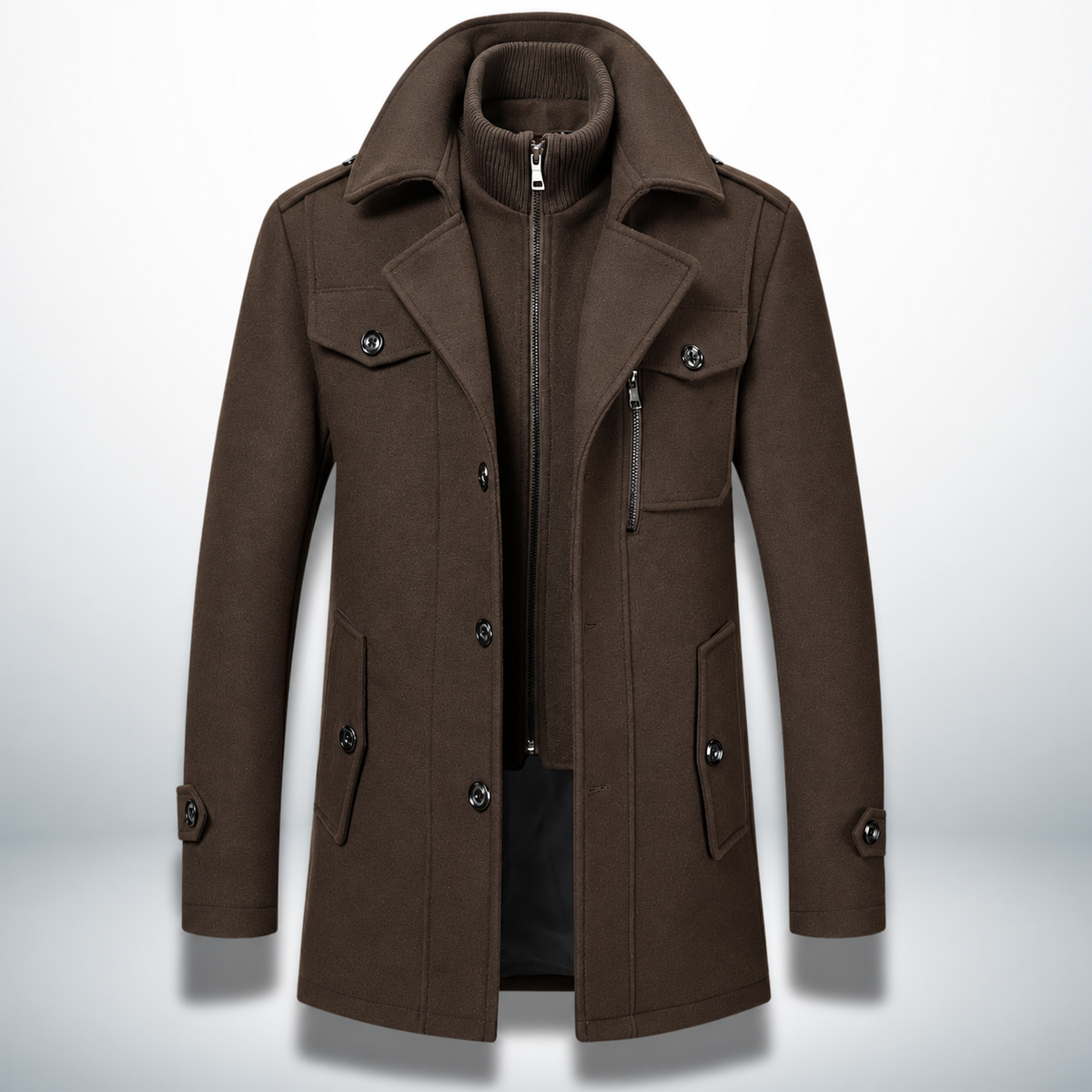 Gkiokas | Cappotto caldo ed elegante, marrone, vista frontale