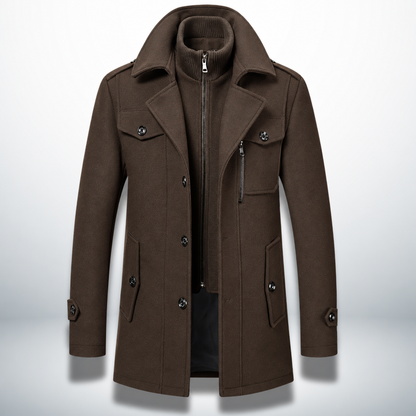 Gkiokas | Cappotto caldo ed elegante, marrone, vista frontale