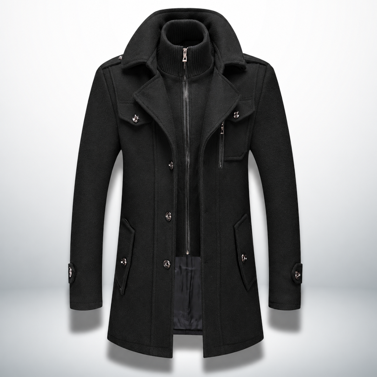 Gkiokas | Cappotto caldo ed elegante, nero, vista frontale
