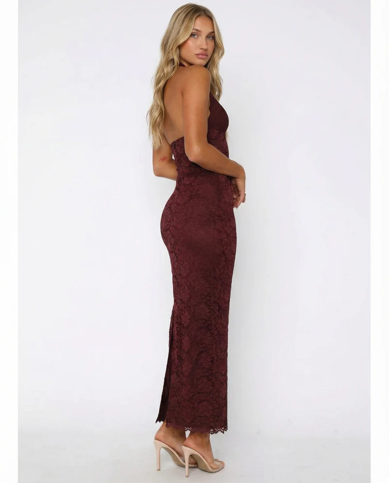 Julie | Lace Me Maxi Dress - Bordeaux