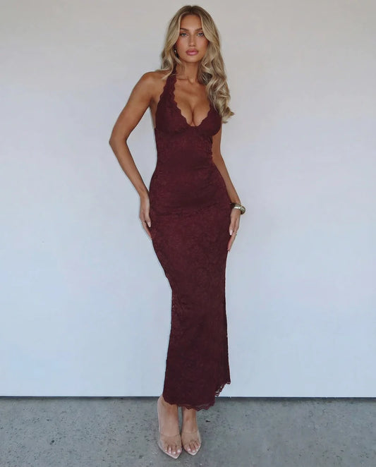 Julie | Lace Me Maxi Dress - Bordeaux