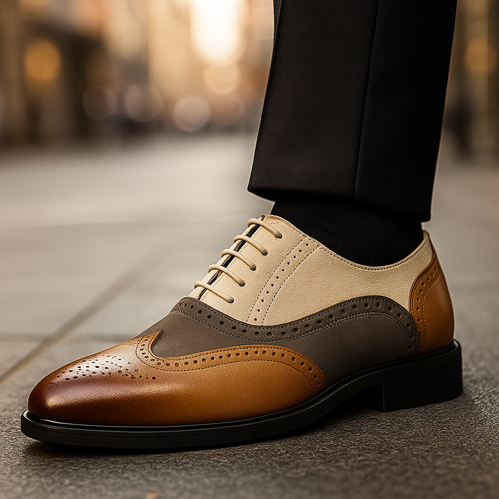 Scarpe Brogue Whitmore in Pelle e Camoscio – Bianco