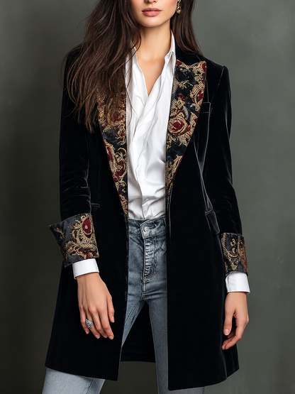 Léontine — Blazer nero slim fit con stampa barocca, vista 3