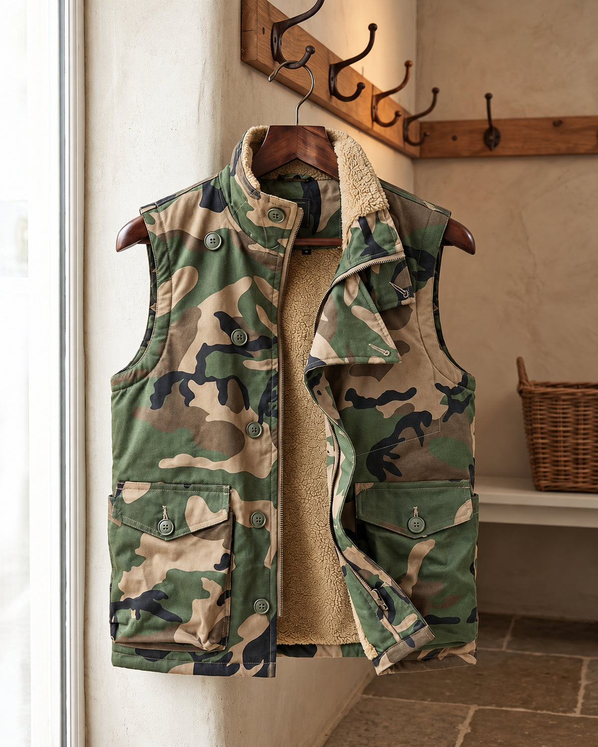 Gilet Lorenzo camouflage con interno sherpa