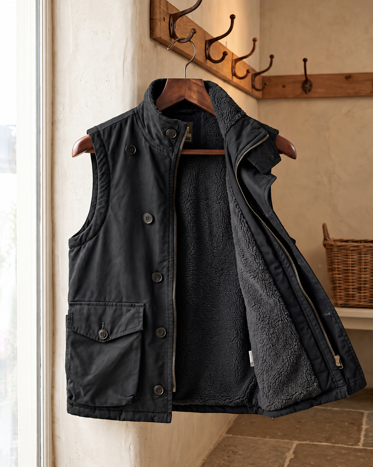 Gilet Lorenzo nero con interno sherpa