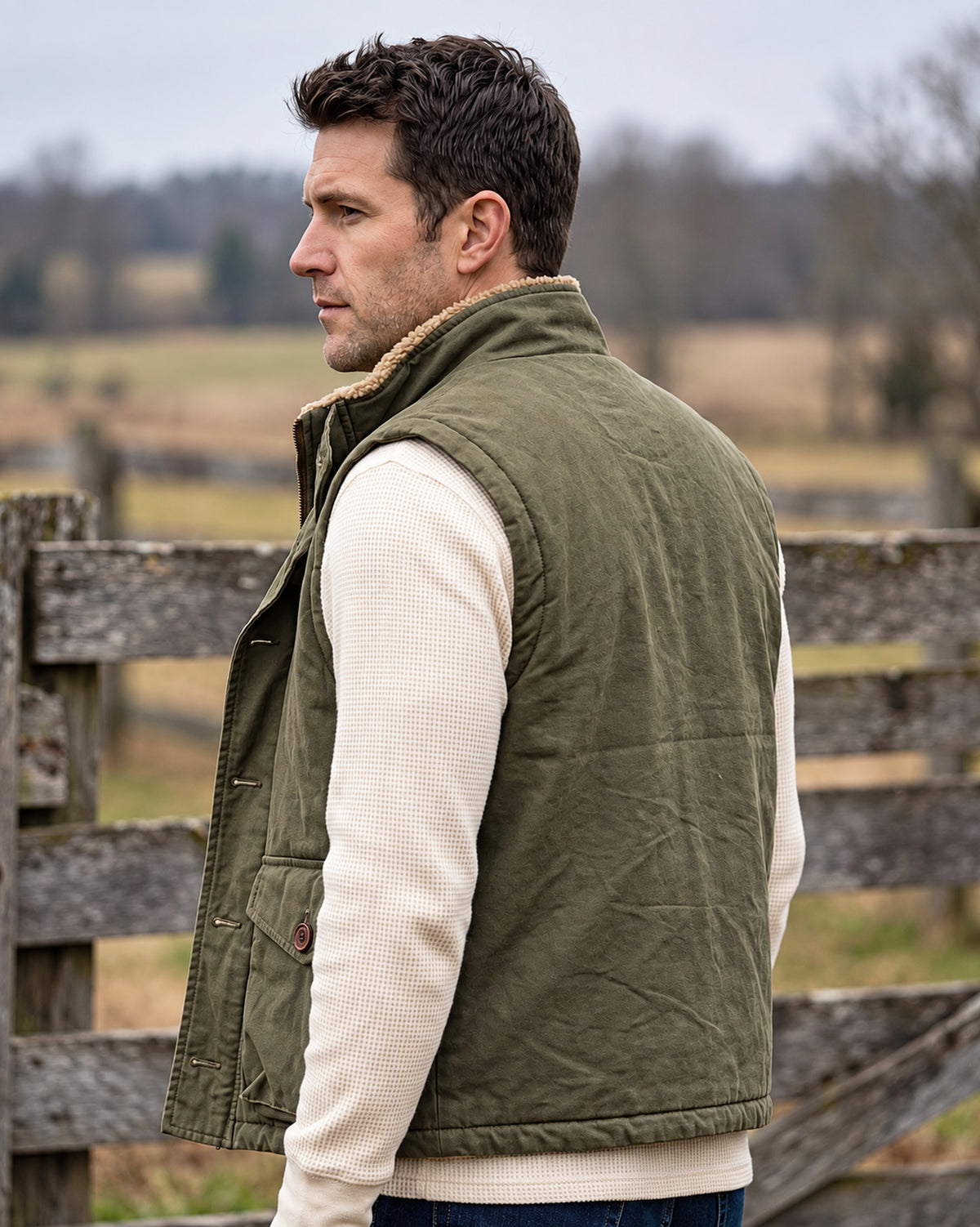 Gilet Lorenzo verde militare vista posteriore