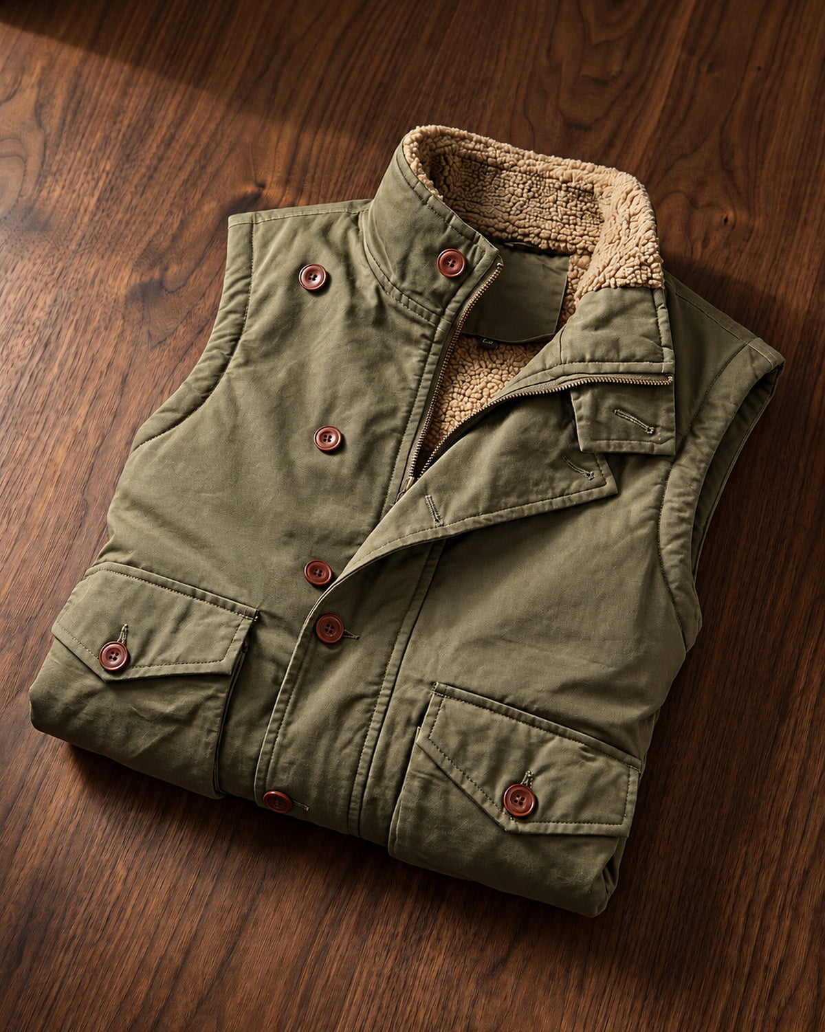 Gilet Lorenzo verde militare piegato